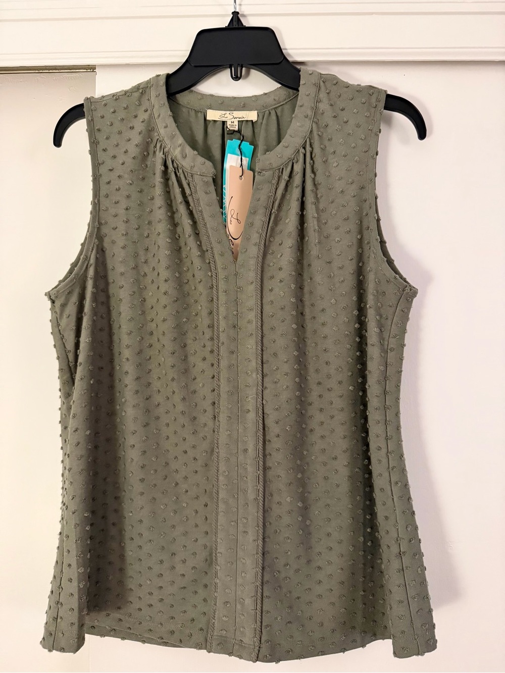 NWT Les Serein Olive Green Dotted Textured Sleeveless Shell